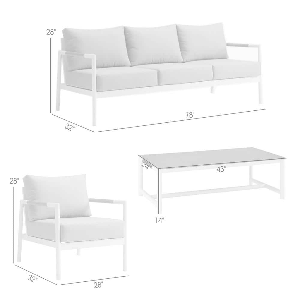 Royal 4-Piece White Aluminum Teak Outdoor Seating Set