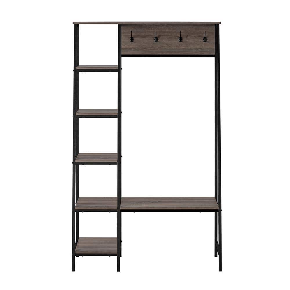 Seneca Distressed Gray Oak Entryway Hall Tree with Bench