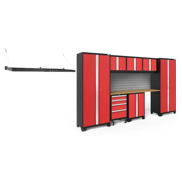 NewAge Products Bold Series 132 in. W x 76.75 in. H x 18 in. D 24-Gauge Steel Garage Cabinet Set in Red (8-Piece)