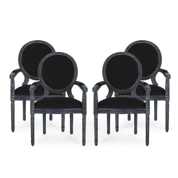 Noble House Huller Black and Gray Wood and Fabric Arm Chair (Set of 2)  105456 - The Home Depot