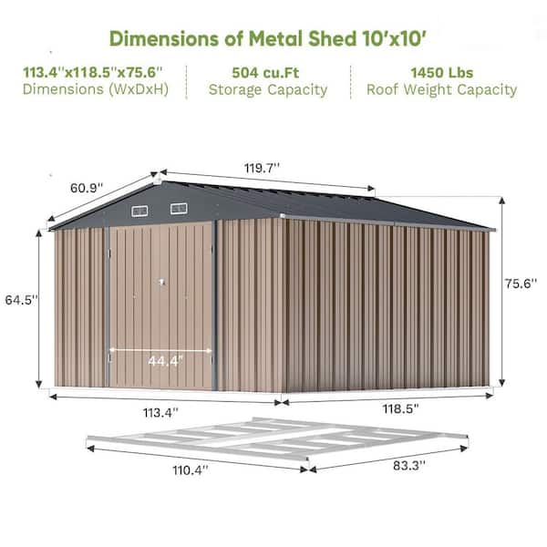 Patiowell 10 ft. W x 10 ft. D Frame Included Outdoor Storage Metal