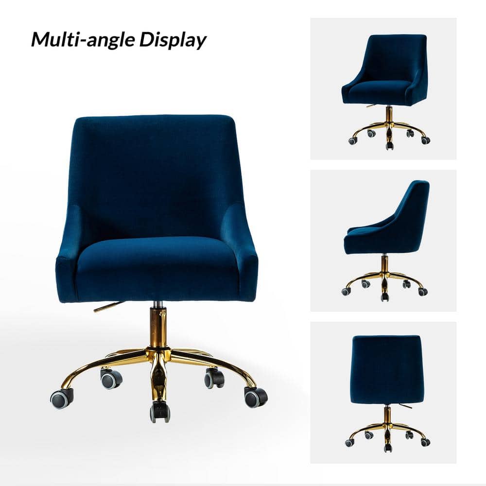Navy Velvet Swivel Task Chair with Adjustable Height and Metal Base