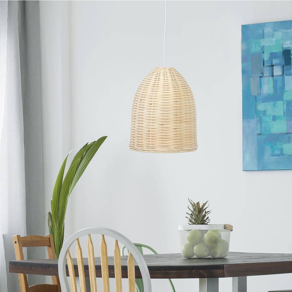 Natural Rattan Dome Pendant Light with White Cord