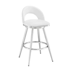 29 in. White and Chrome Low Back Metal Frame Counter Stool with Faux Leather Seat