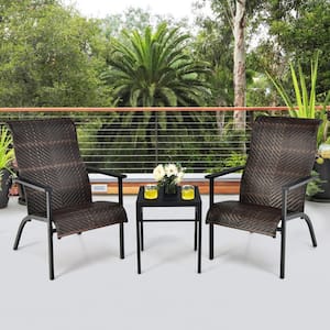 3-Piece Wicker PE Rattan Outdoor Bistro Set with High Backrest and Armrest