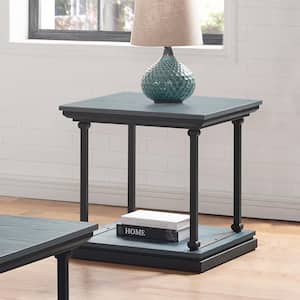 Blue River 23.63 in. Antique Blue and Black Square Wooden End Table