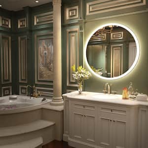 40 in. W x 40 in. H Large Round Frameless Anti-Fog Wall Bathroom Vanity Mirror in Silver