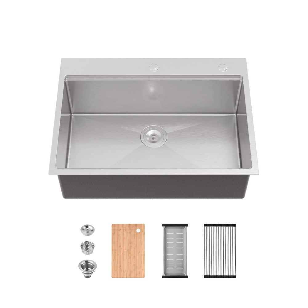 30 in. L x 22 in. W Drop-In Single Bowl 16-Gauge Stainless Steel Kitchen Sink in Brushed Nickel price history on PriceWatchPro