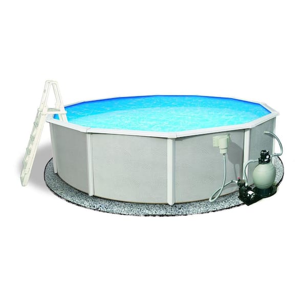 Blue Wave Belize 27 ft. Round x 48 in. Deep Metal Wall Above Ground Pool Package with 6 in. Top Rail