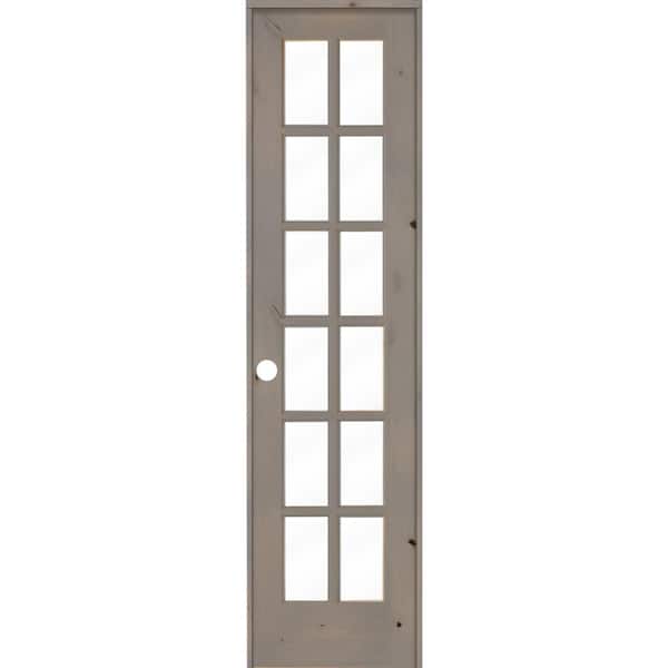 Krosswood Doors 28 in. x 96 in. Rustic Knotty Alder 12-Lite Right-Hand Clear Glass Grey Stain Solid Wood Single Prehung Interior Door