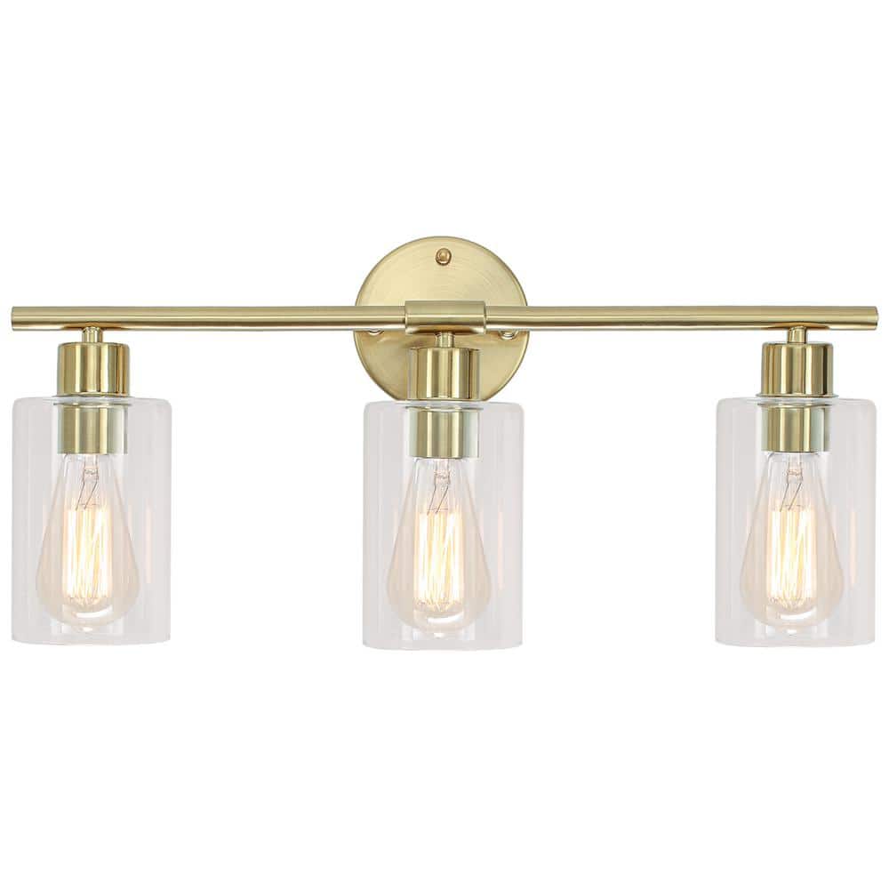 22.83 in. 3-Light Brass Modern Vanity Light with Clear Glass Shade price history on PriceWatchPro