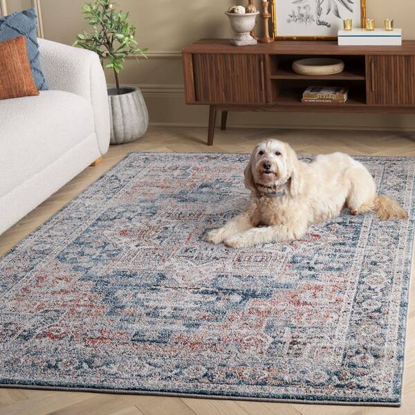 SAFAVIEH Vintage Tabriz 4 ft. x 6 ft. Blue/Rust Distressed Aztec