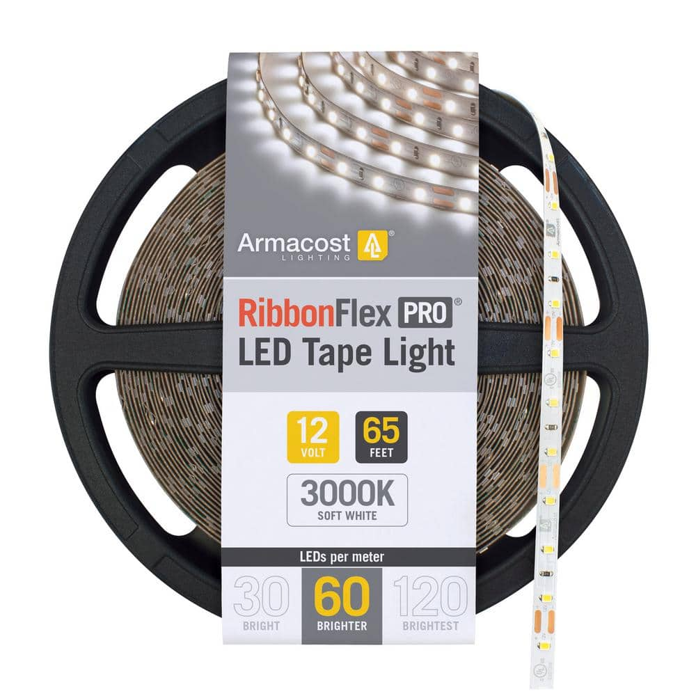 Armacost Lighting RibbonFlex Pro 65.6 ft. Hardwired 3000K Warm White 12-Volt 60 LED/m Integrated LED Under Cabinet Strip Light 20M