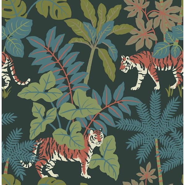 A-Street Prints Multi-Colored Caspian Jungle Prowl Wallpaper Sample