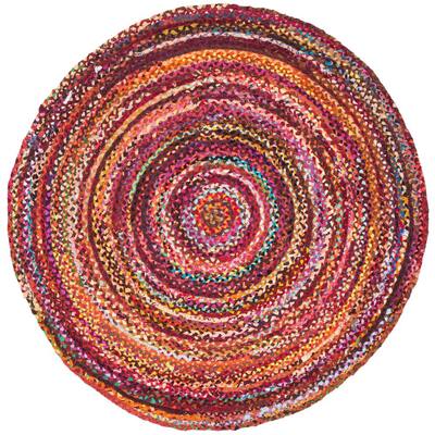 SAFAVIEH Braided Rust/Multi 6 ft. x 6 ft. Round Solid Area Rug BRD452P ...