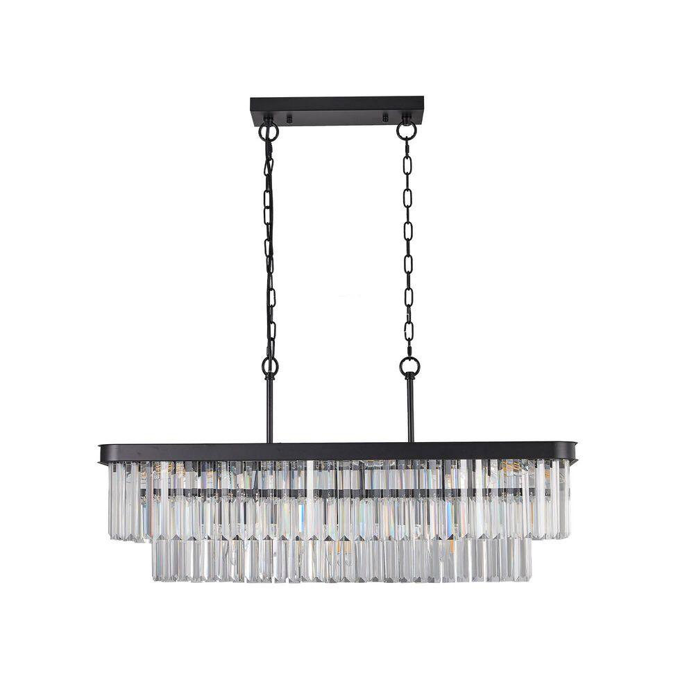 33.5 in. 11-Light Black Rectangular Crystal Chandelier with Glass Shade, Adjustable Hanging Height (Bulb Not Included) price history on PriceWatchPro