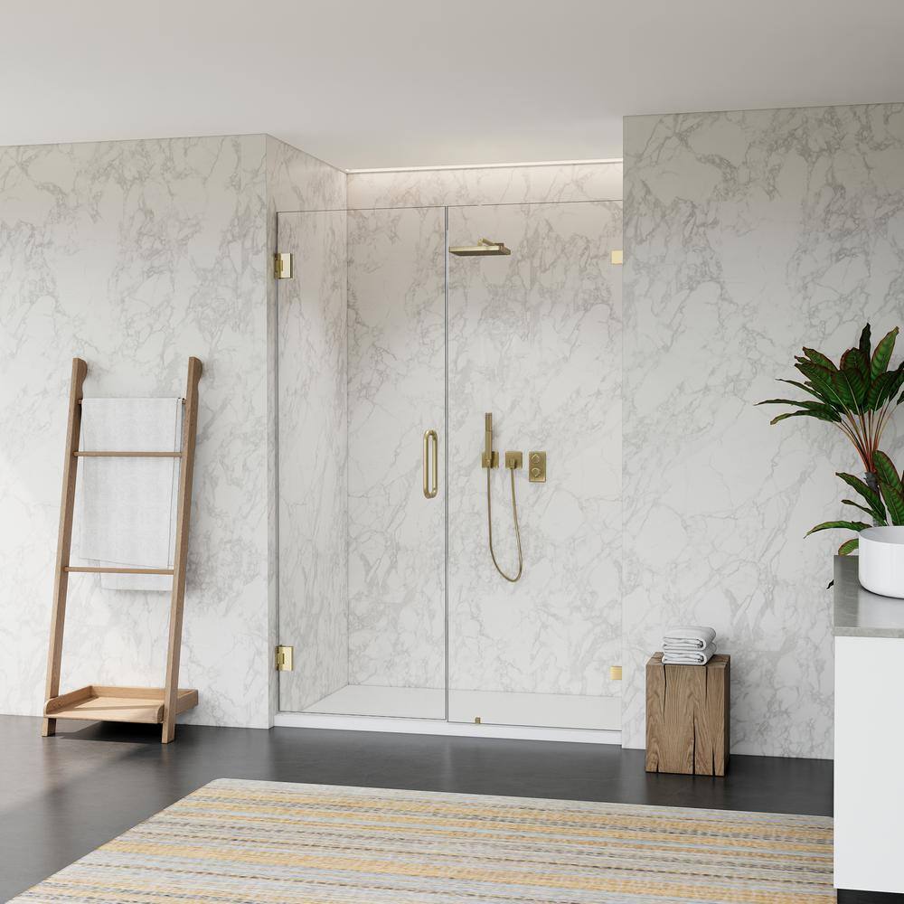 Brushed Gold Frameless Pivot Hinged Shower Door with Clear Glass
