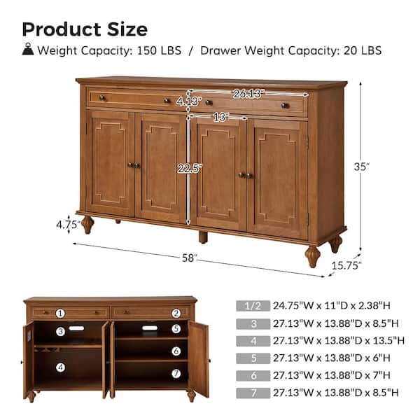 JAYDEN CREATION Rebecca Acorn MDF 58 in. W Traditional 2-Drawer