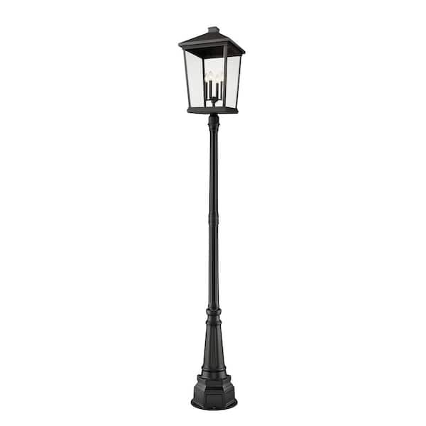Unbranded Beacon 113.25 in. 4-Light Black Aluminum Hardwired Outdoor Weather Resistant Post Light Set with No Bulb Included