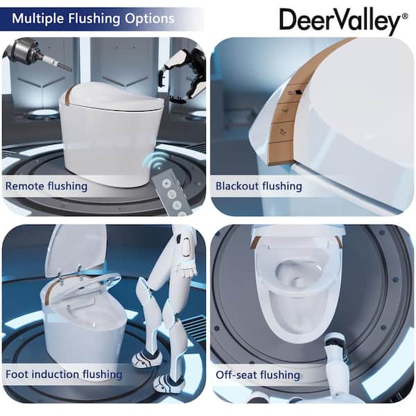 DEERVALLEY Tankless Elongated Smart Toilet Bidet with Auto Close, UV Sterilization & Warm Water Dryer