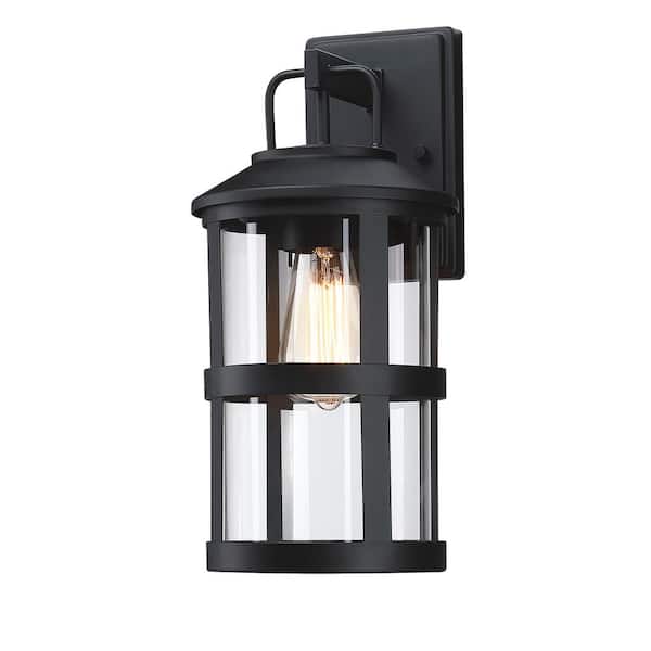 Hukoro 14.58 in. H 1-Light Matte Black Hardwired Outdoor Wall Lantern Sconce