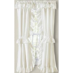 Classic Wide Ruffled Natural Polyester/Cotton Priscilla 84 in. W x 45 in. L Rod Pocket Sheer Curtain Pair
