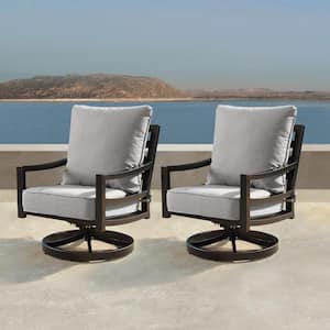 Modern Antique Copper Swivel Rocking Aluminum Outdoor Lounge Chair with Gray Cushions (2-Pack)