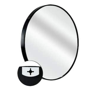 16 in. W x 16 in. H Mordern Round Brushed Aluminum Framed Wall Decorative Bathroom Vanity Mirror in Black