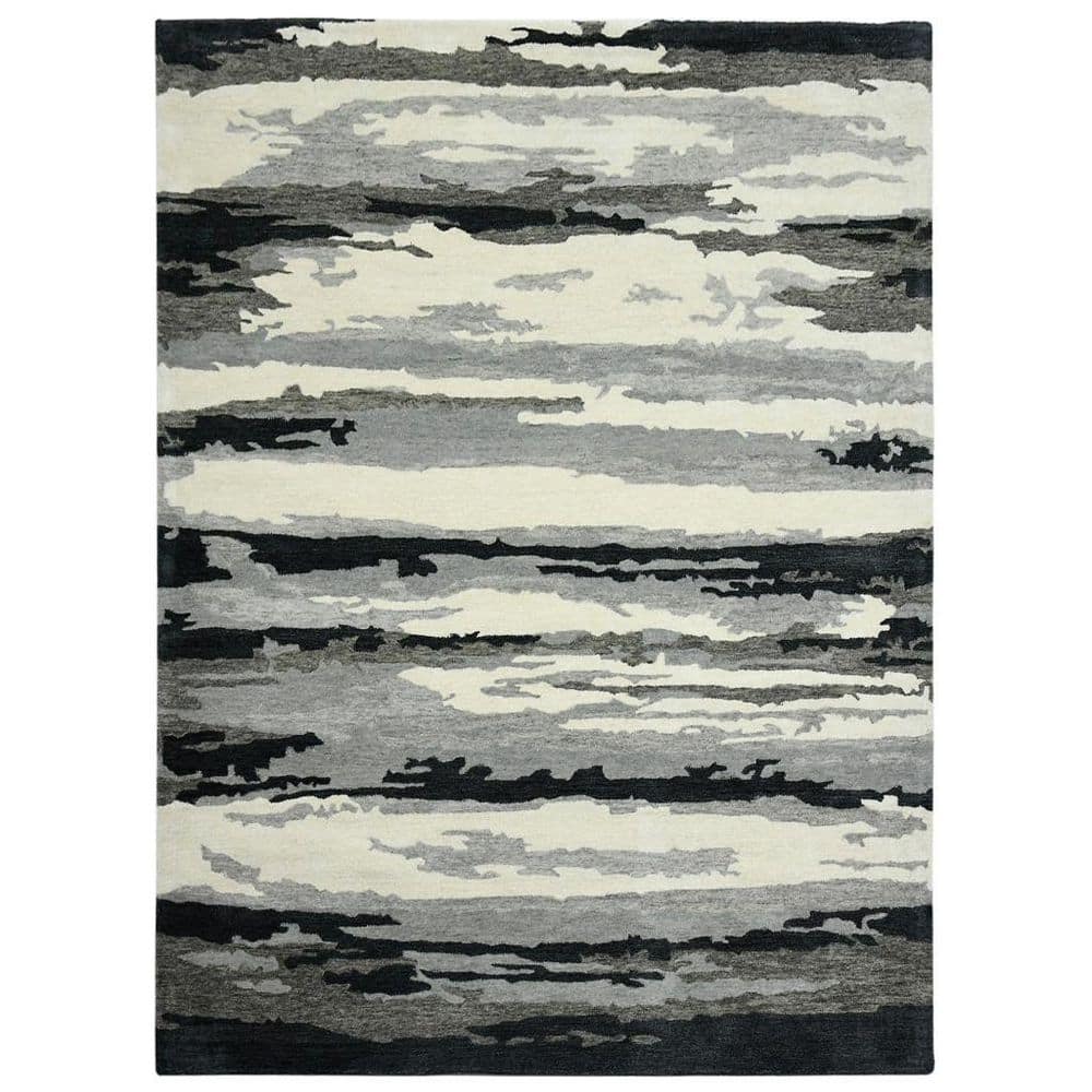 8' X 10' Dark Gray Black And Ivory Wool Abstract Hand Tufted Area Rug price history on PriceWatchPro