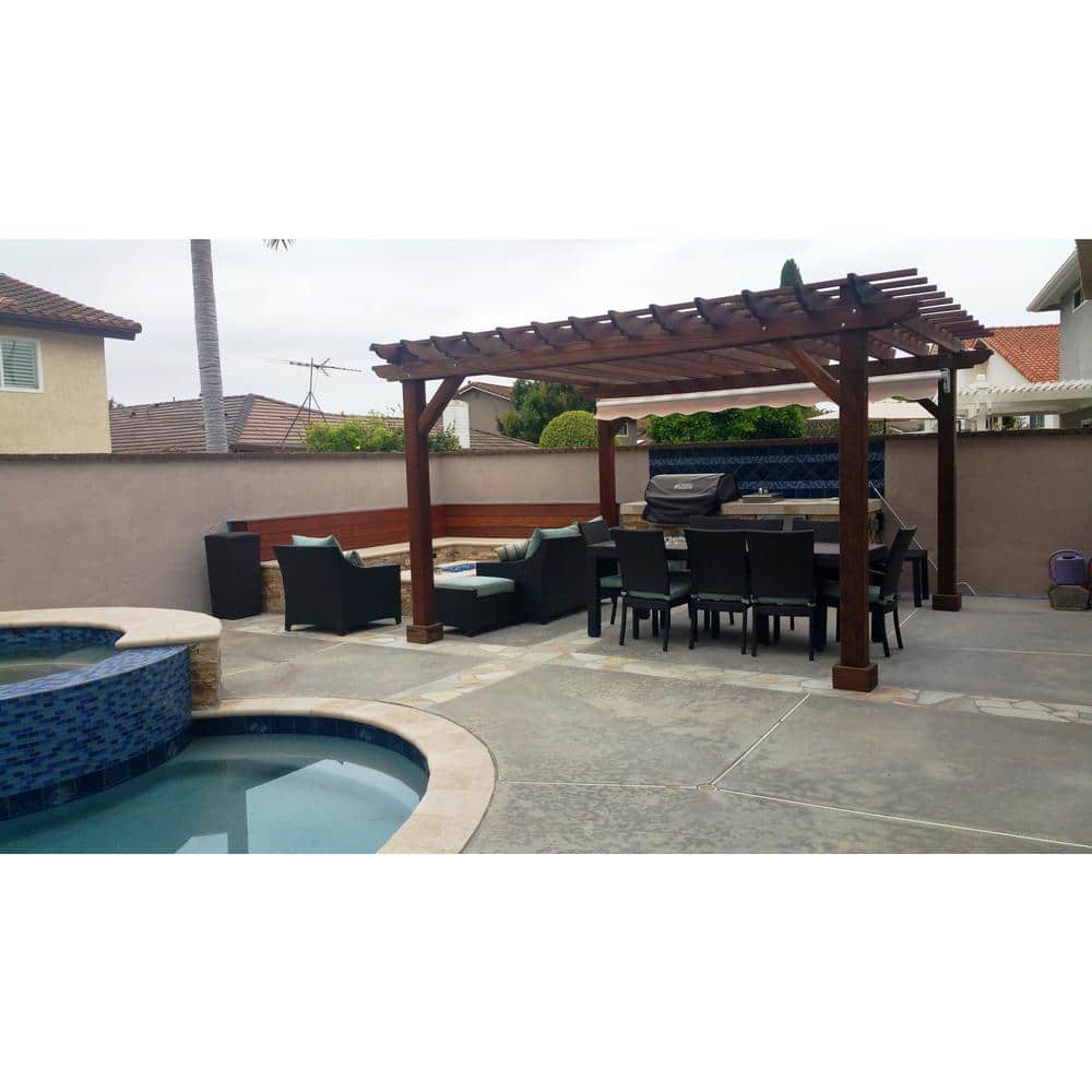 Mission Brown 20ft x 20ft Solid Redwood Traditional Pergola