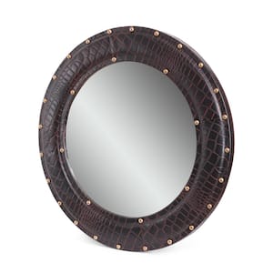 Flovilla 23 in. x 23 in. Bohemian Round Framed Brown Croco Decorative Mirror