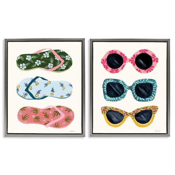 Stupell Industries Beach Ready Accessories by Yvette St. Amant 2-Pieces Gray Floater Frame Abstract Graphic Art Print 31 in. x 25 in.