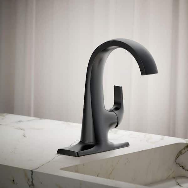 Cursiva Single Handle Single Hole Bathroom Faucet in Matte Black
