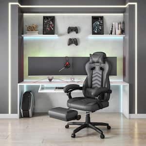 Faux Leather Reclining Ergonomic Executive Gaming Chair in Gray with Padded Arms and Footrest