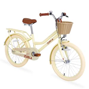 20 in. Yellow Girls Bike with Basket and Backseat for 7-10 Years Old Kids