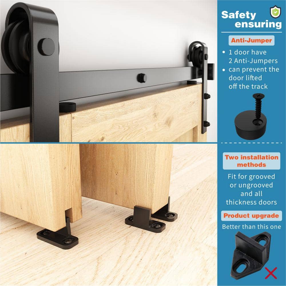 144-in Matte Black Steel Double Barn Door Hardware Kit