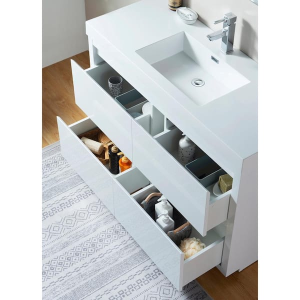 Vanity Art Annecy 48 in. W x 18.5 in. D x 32 in. H Bathroom Vanity in White with Single Basin Top in White Resin