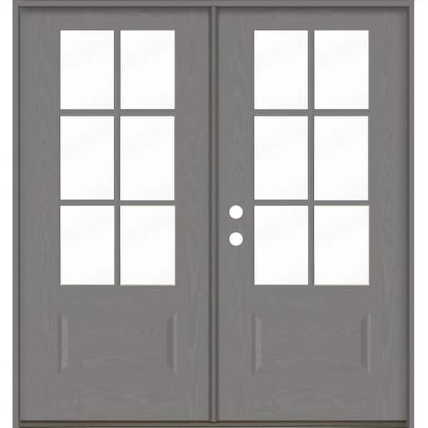 Krosswood Doors Farmhouse 72 in. x 80 in. 6-Lite Right-Active/Inswing Clear Glass Malibu Grey Stain Double Fiberglass Prehung Front Door