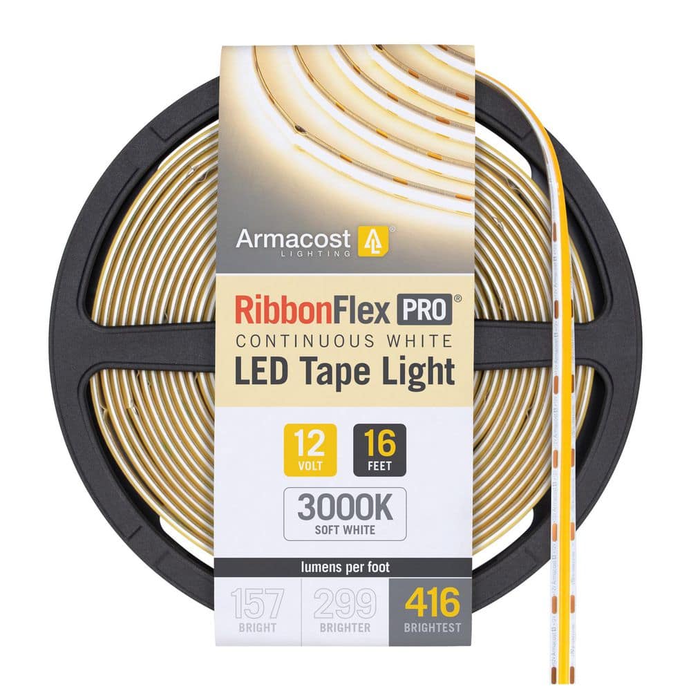 RibbonFlex Pro 16.4 ft. Hardwired 12V White Integrated LED COB Strip Light Tape 416 Lumens/ft, 3000K price history on PriceWatchPro