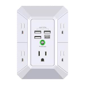 5-Outlet Surge Protector Wall Charger Extender w/4 USB Ports, 1680J Protection, 3-Sided Design and Secure Mount, White