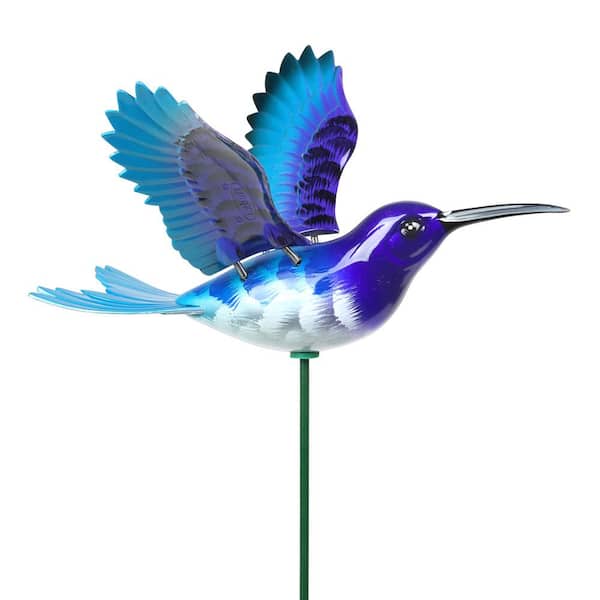 Exhart WindyWing Hummingbird 2.4 ft. Purple Teal with Teal Wings Metallic Multi-Color Plastic Garden Stake