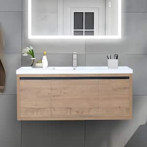 Modern 18.11 in. W x 47.24 in D. x 20.47 in. H Bath Vanity in Imitative Oak with White Resin Top