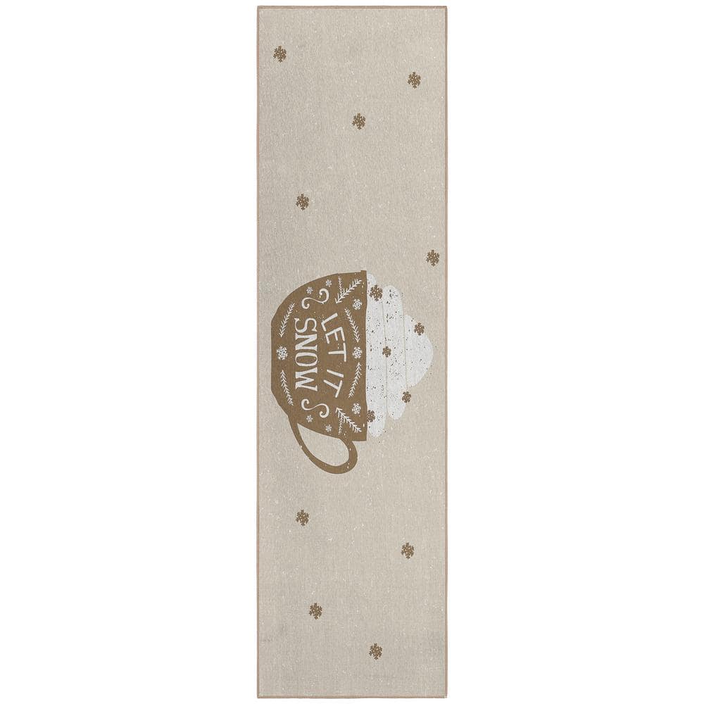 Cozy Winter Brown 2 ft. 3 in. x 7 ft. 6 in. Indoor/Outdoor Washable Area Ru