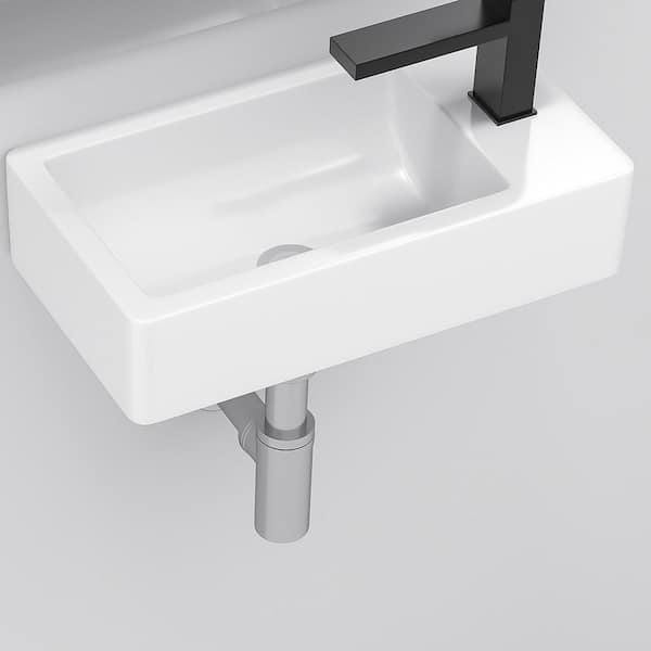 18 in. x 10 in. Ceramic Wall-Mounted Rectangular Bathroom Sink in White