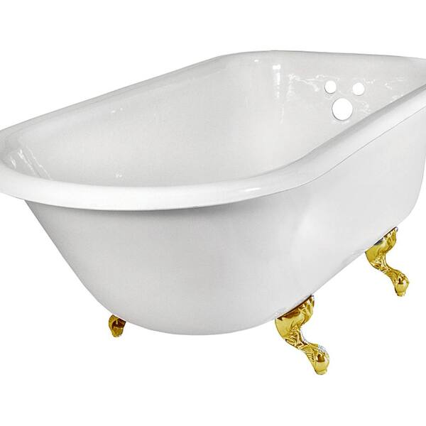 Elizabethan Classics 60 in. Roll Top Cast Iron Tub Wall Faucet Holes in White with Ball and Claw Feet in Polished Brass