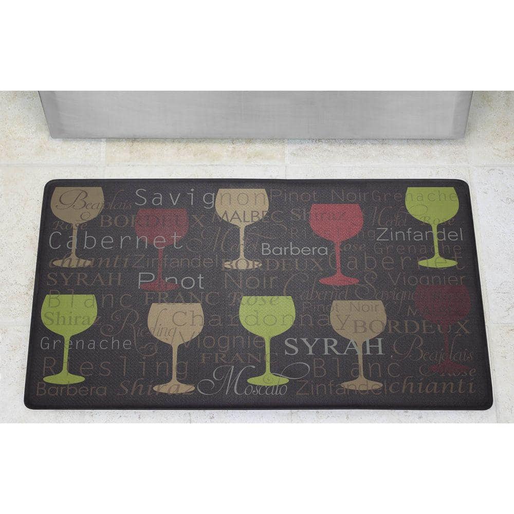 Wine Glasses Design Faux Leather Anti-Fatigue Kitchen Mat