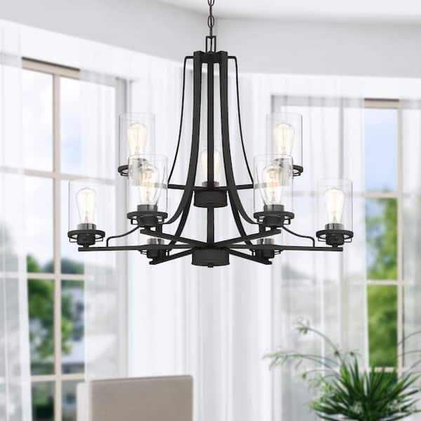 Jedrek 9-Light Black Industrial Classic Chandelier for Dining Areas with No Bulbs Included