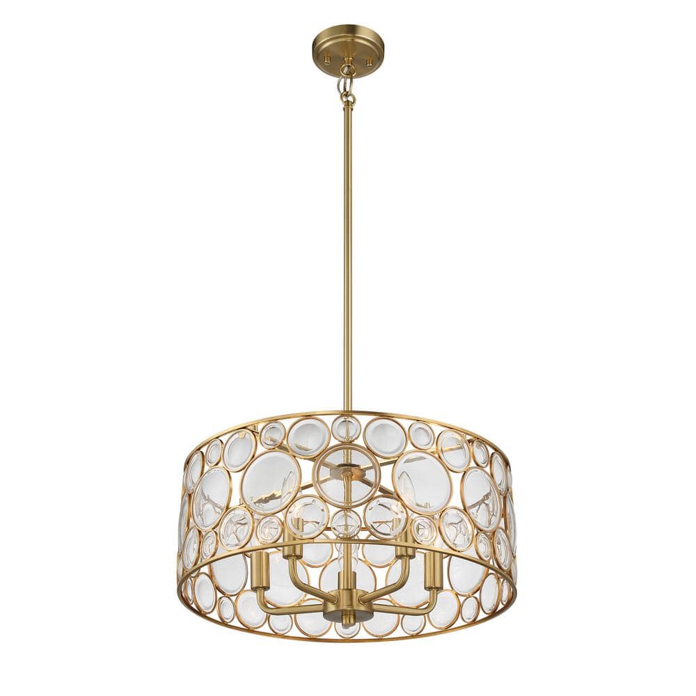 5-Light Satin Brass Pendant with Clear Glass