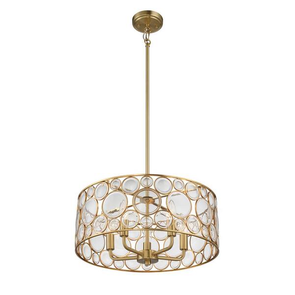 Unbranded 5-Light Satin Brass Pendant with Clear Glass