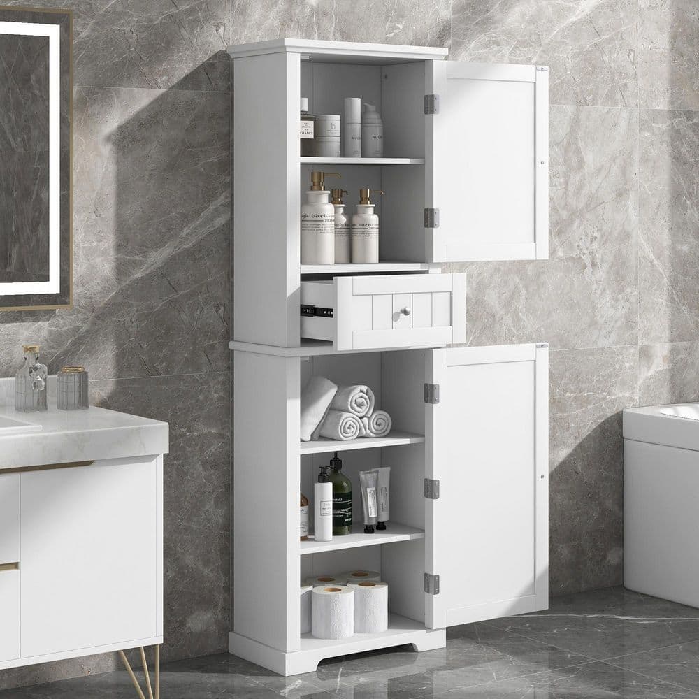 22 in. W x 11 in. D x 67.7 in. H White Linen Cabinet with Drawer and Adjustable Shelf price history on PriceWatchPro